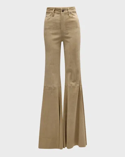 Cout De La Liberte Super High-rise Bell Flared Suede Pants In Sand686
