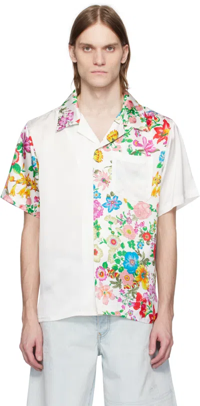 Cout De La Liberte White Robbie Silk Blocked-print Bowling Shirt In Multi-color