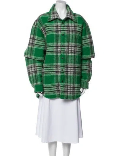 Pre-owned Cout De La Liberte Wool Plaid Print Jacket In Green