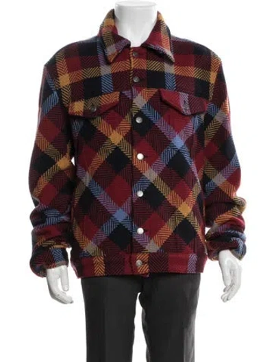 Pre-owned Cout De La Liberte Wool Plaid Print Jacket In Red
