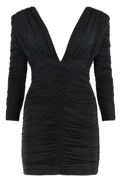 Coutr.com Alex Perry Ruched Plunge Minidress In Black