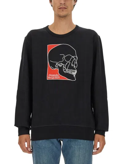 Coutr.com Alexander Mcqueen Crew Neck Sweatshirt With Embroidered Skull On The In Black