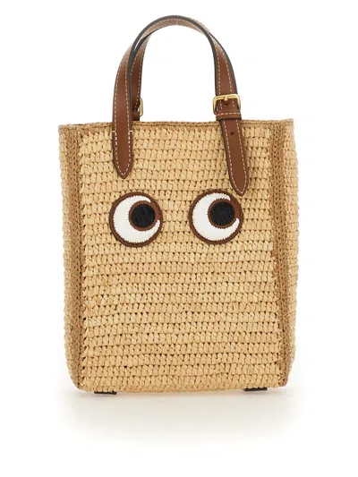 Coutr.com Anya Hindmarch Mini Raffia Cross-body Tote Bag With Eyes In Sand