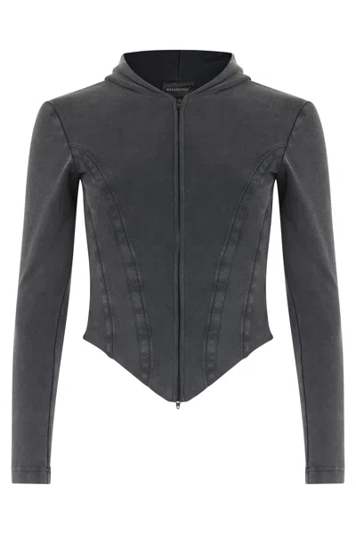 Coutr.com Balenciaga Corseted Zip-up Hoodie In Gray