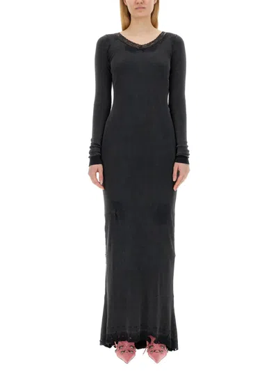 Coutr.com Balenciaga Distressed Lace-trim Long Sleeve Maxi Dress In Black