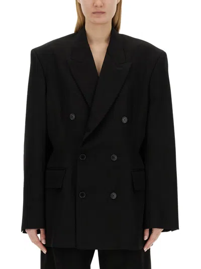 Coutr.com Balenciaga Double Breasted Cinched Wool Blazer In Black