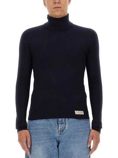 Coutr.com Balmain Pb Wool Turtleneck Sweater In Blue