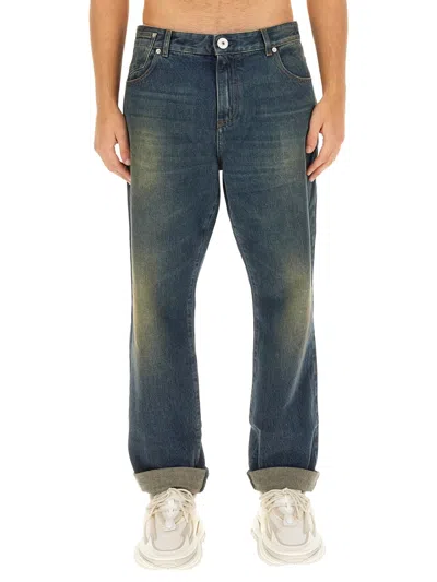 Coutr.com Balmain Straight Cut Cotton Denim Jeans In Blue