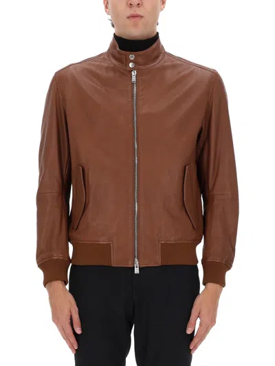 Coutr.com Boss Leather Bomber Jacket In Brown