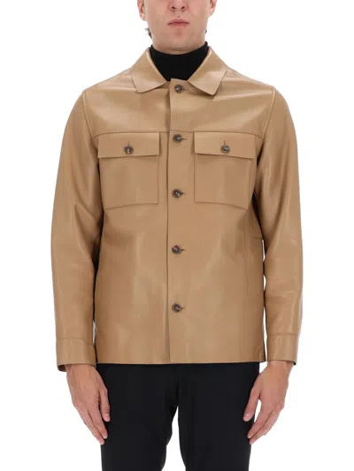 Coutr.com Boss Shirt-style Leather Jacket With Flap Pockets In Sand