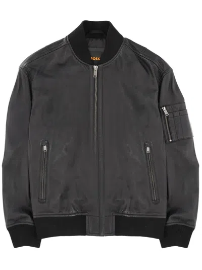Coutr.com Boss Sleeve-pocket Bomber Jacket In Leather In Black