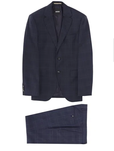Coutr.com Boss Two-piece Regular-fit Suit In Checked Virgin Wool In Blue
