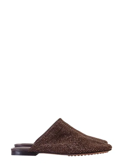 Coutr.com Bottega Veneta Crystal Embellished Slip-on Flats In Brown