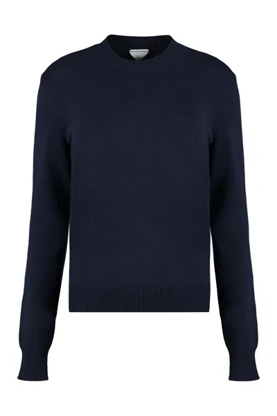 Coutr.com Bottega Veneta Intrecciato Leather-trimmed Cashmere-blend Sweater In Blue
