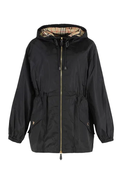 Coutr.com Burberry Check Nylon Hooded Jacket In Black