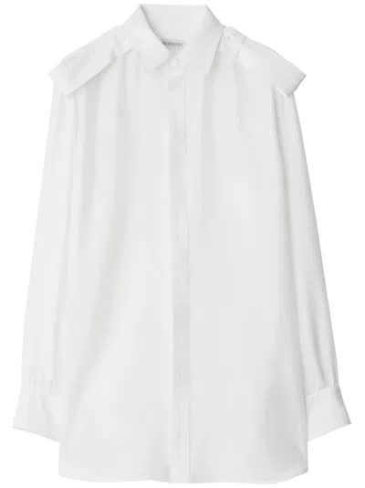 Coutr.com Burberry Long-sleeve Silk Shirt In White