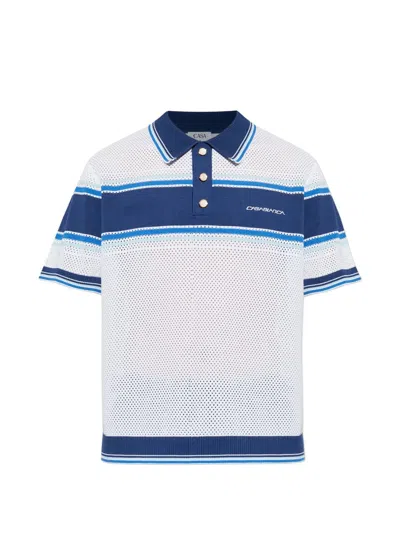 Coutr.com Casablanca Striped Mesh Short Sleeve Polo Shirt In Multi