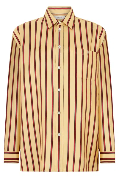 Coutr.com Celine Oversized Shirt In Striped Silk Twill In Brown