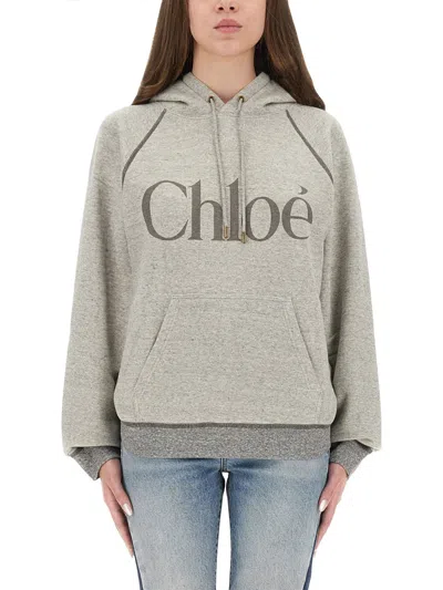 Coutr.com Chloé Cotton Blend Sweatshirt With Logo In Gray