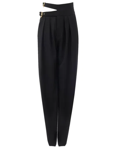 Coutr.com Chloé High-rise Tailored Pants In Lower-impact Wool Grain De Poudre, Gathered At The Waist And Featu In Black
