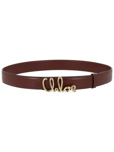 Coutr.com Chloé Iconic Belt In Buffalo Leather, Featuring A Removable Gold Brass Chloé Logo Buckle In A Handwr In Brown