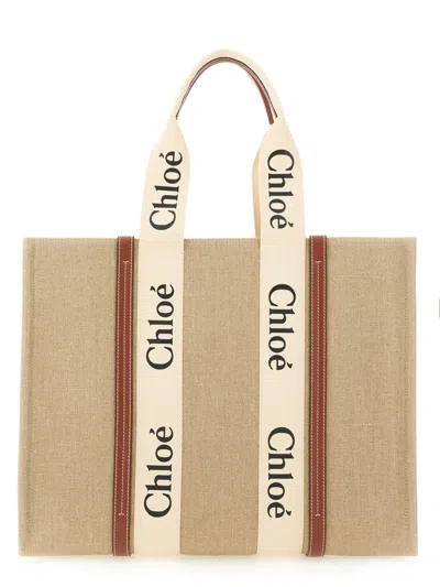 Coutr.com Chloé Large Woody Tote Bag In Canvas In Sand
