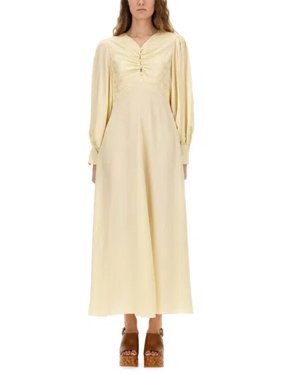 Coutr.com Chloé Ruched Long Dress In Silk Jacquard In Yellow