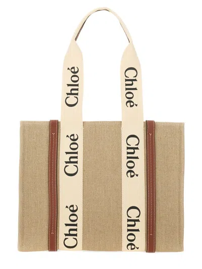 Coutr.com Chloé Woody Medium Bag In Cotton Canvas In Sand
