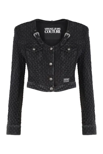 Coutr.com Denim Jacket With Leather Logo Tag In Black
