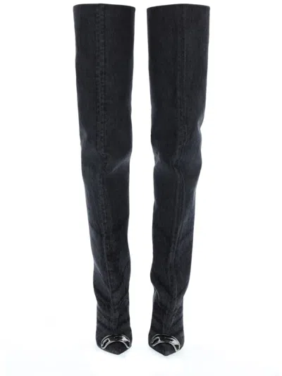 Coutr.com Diesel D-venus-over-the-knee Boots In Coated Denim In Black