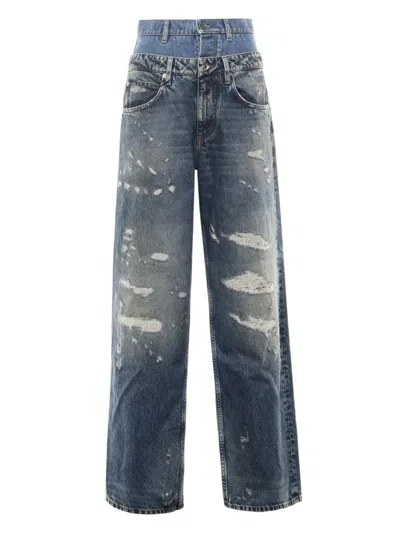 Coutr.com Dolce & Gabbana Double-waist Jeans In Denim With Rips In Blue