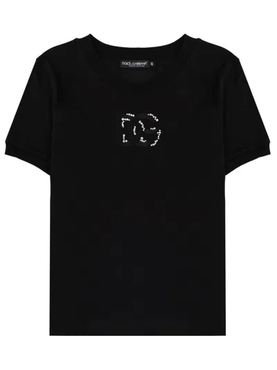 Coutr.com Dolce & Gabbana Jersey T-shirt With Crystal Dg Embellishment In Black