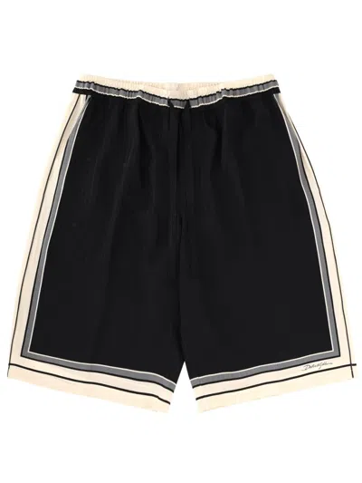 Coutr.com Dolce & Gabbana Logo & Stripe Vanity Silk Bermuda Shorts In Black