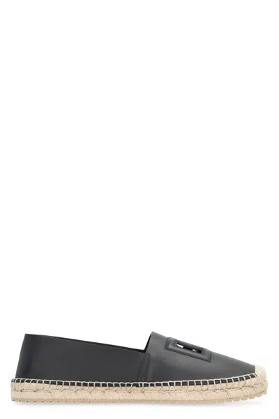 Coutr.com Dolce & Gabbana Logo-embossed Leather Espadrilles In Black