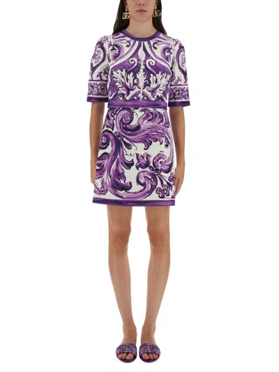 Coutr.com Dolce & Gabbana Maiolica Printed Cotton-blend Jacquard Mini Dress In Multi