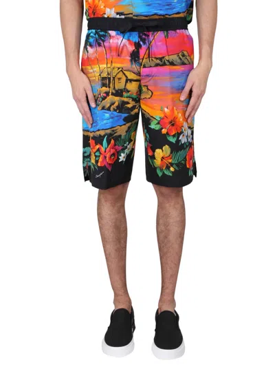 Coutr.com Dolce & Gabbana Men's Mini Bermuda Shorts With Sunset Print In Multi
