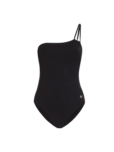 Coutr.com Dolce & Gabbana One-piece One-shoulder Swimsuit In Black