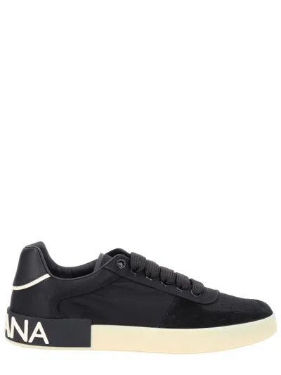 Coutr.com Dolce & Gabbana Portofino Nylon And Split Calfskin Sneakers For Men In Black