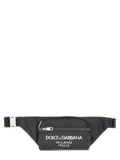 Coutr.com Dolce & Gabbana Small Nylon Belt Bag With Rubberized Logo In Black