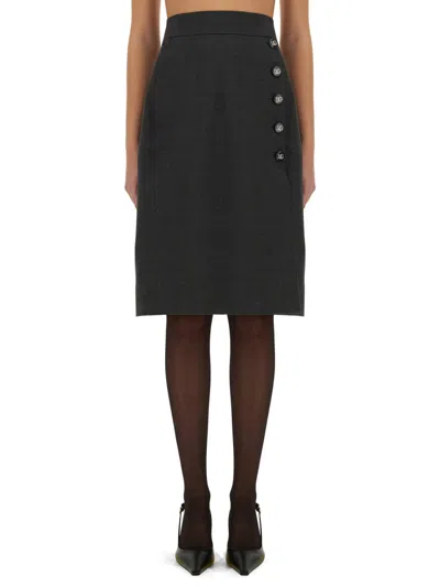 Coutr.com Dolce & Gabbana Woolen A-line Midi Skirt With Dg Buttons In Gray