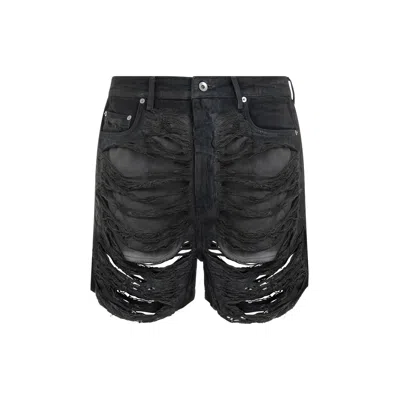 Coutr.com Drkshdw Ss24 Mid-rise Loose Raw Hem Denim Shorts Men's In Black