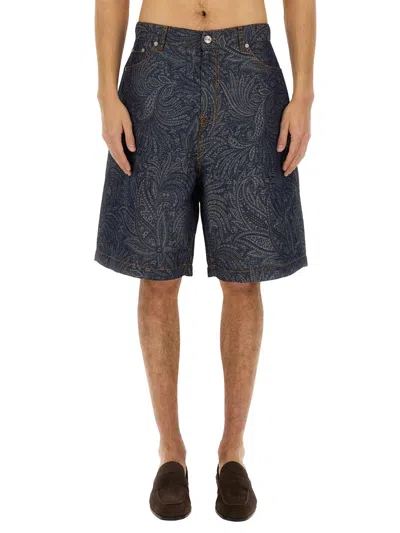 Coutr.com Etro Jacquard Denim Bermuda Shorts In Blue