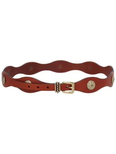 Coutr.com Etro Leather Belt With Jewel Studs In Brown