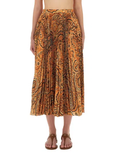 Coutr.com Etro Pleated Sablé Skirt With Print In Orange