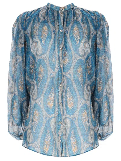 Coutr.com Etro Pleated Shirt With Band Collar In Blue