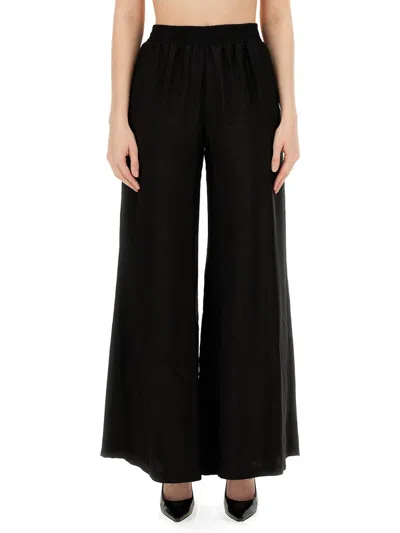 Coutr.com Fabiana Filippi Linen Cloth Wide Leg Trousers With Elastic Waistband In Black