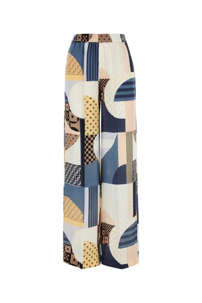 Coutr.com Fendi Geometric-print Wide-leg Trousers In Blue