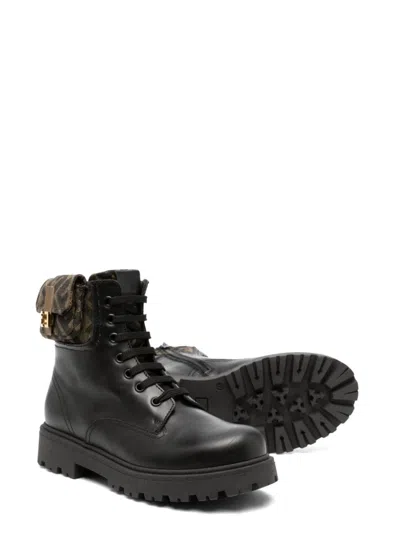 Coutr.com Fendi Kids Leather Ff Logo Biker Boots In Black