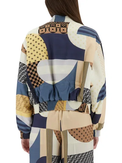 Coutr.com Fendi Reversible Patchwork Silk Bomber Jacket In Blue