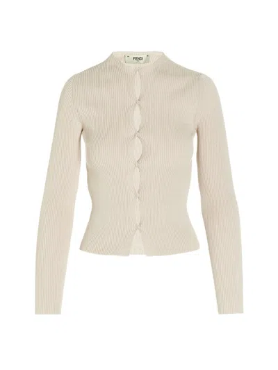Coutr.com Fendi Ribbed-knit Cotton-blend Cardigan In Sand